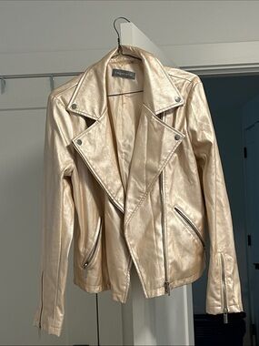 bagatelle Shimmery Gold Moto-Style Leather Jacket